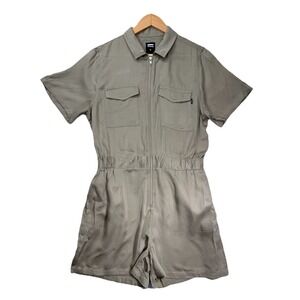 Dr Denim Montana Playsuit Green Agate Zip Utility Romper Sz M Sweden